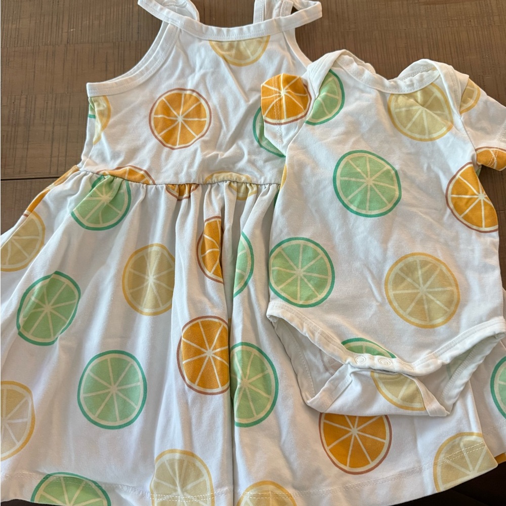 Citrus Print Kids Casual Dress and Onesie Set